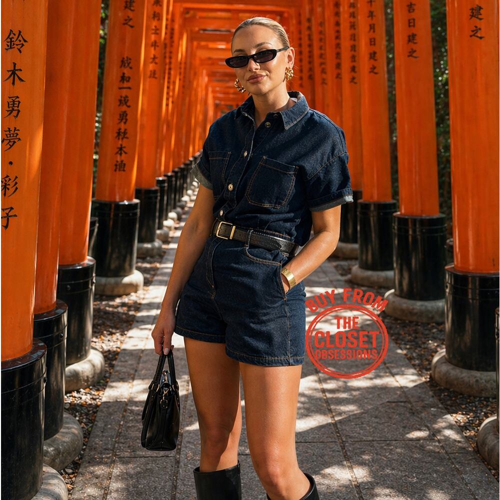 Zara Denim Romper Playsuit Belted Short Sleeve Utility Jumpsuit NWT M - Picture 5 of 16
